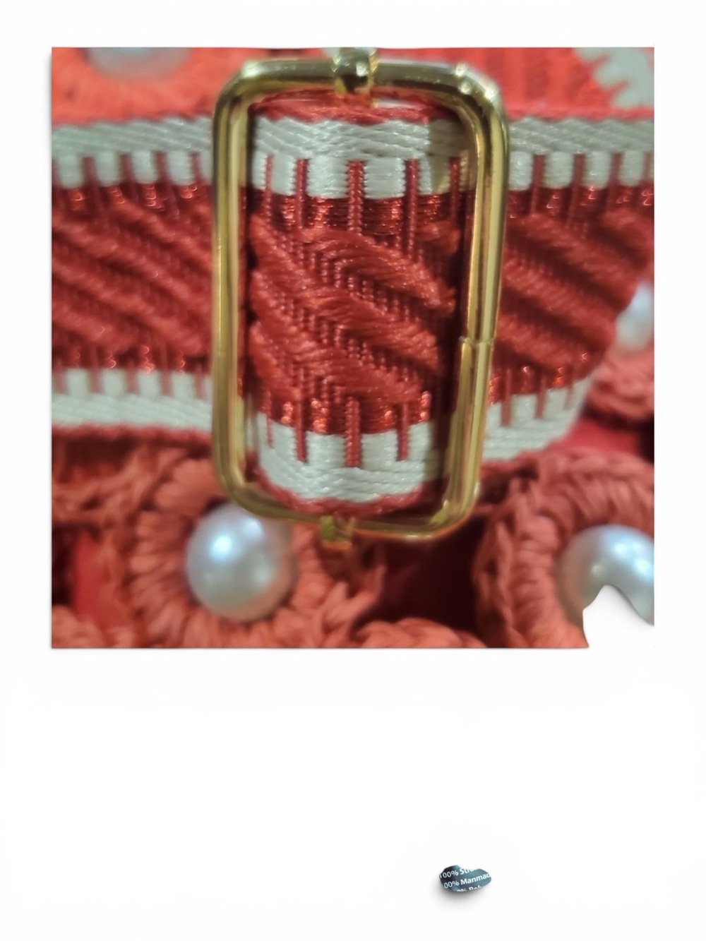 Sharif Red Crochet Pearl Shoulder Bag with Charm Accent - Picture 7 of 11